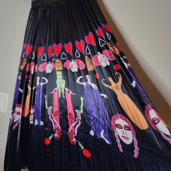 Sorrento Greek Mythology Theme Satin Pull On Pleated Maxi Skirt Size Medium - Picture 10 of 16